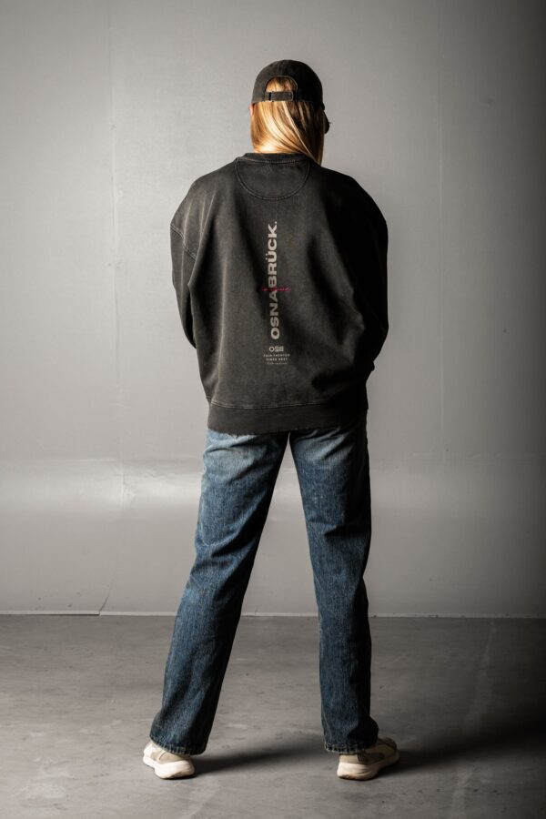 HOMETOWN Sweatshirt Rückansicht – ton-in-ton „osnabrück“ print & pinker „hometown“ stick