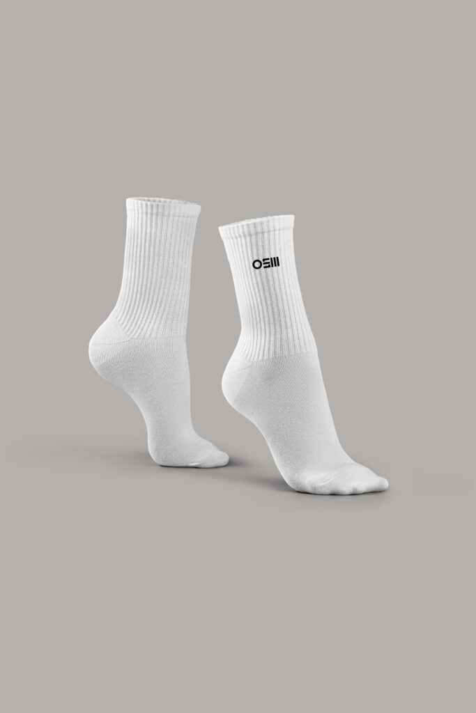 weiße OSM OSNAsocks seitlich, leichte socke ohne frottee