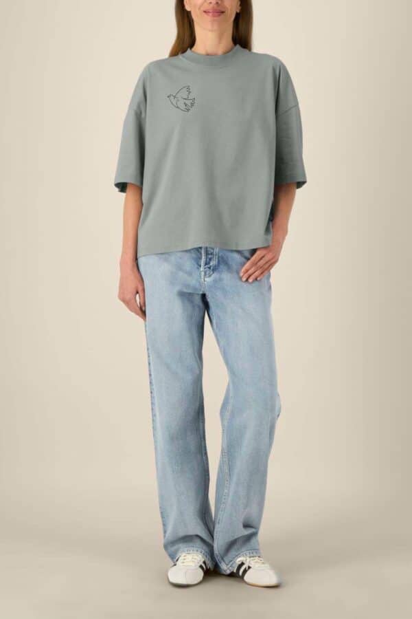 front print frauen peace grey t-shirt osm mika osnamerch osnabrück